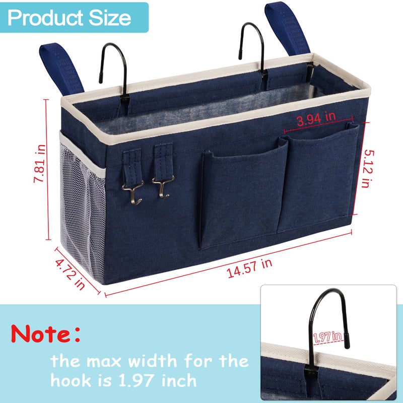 Loghot Bedside Caddy/Bedside Storage Bag Hanging Organizer for Bunk and Hospital Beds,Dorm Rooms Bed Rails,Can be Placed Glasses,Books,Mobile Phones,Keys (Navy Blue) - Image 3